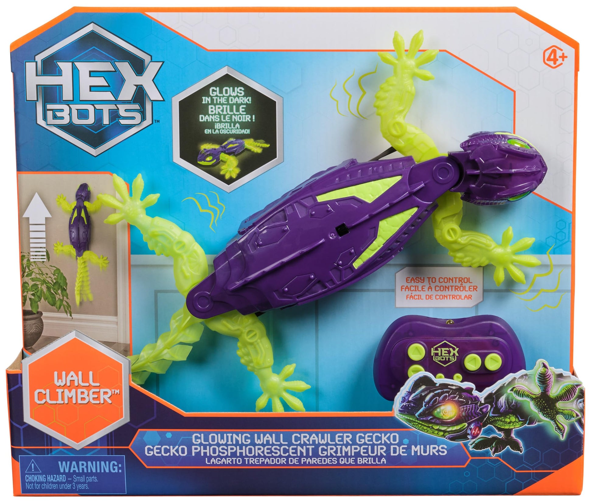 HEX Bots - Glow-in-the-Dark Radio-Controlled Gecko that crawls on the Floor and Walls - Remote Controlled Lizard with Luminous E