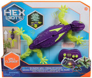 HEX Bots - Glow-in-the-Dark Radio-Controlled Gecko that crawls on the Floor and Walls - Remote Controlled Lizard with Luminous E