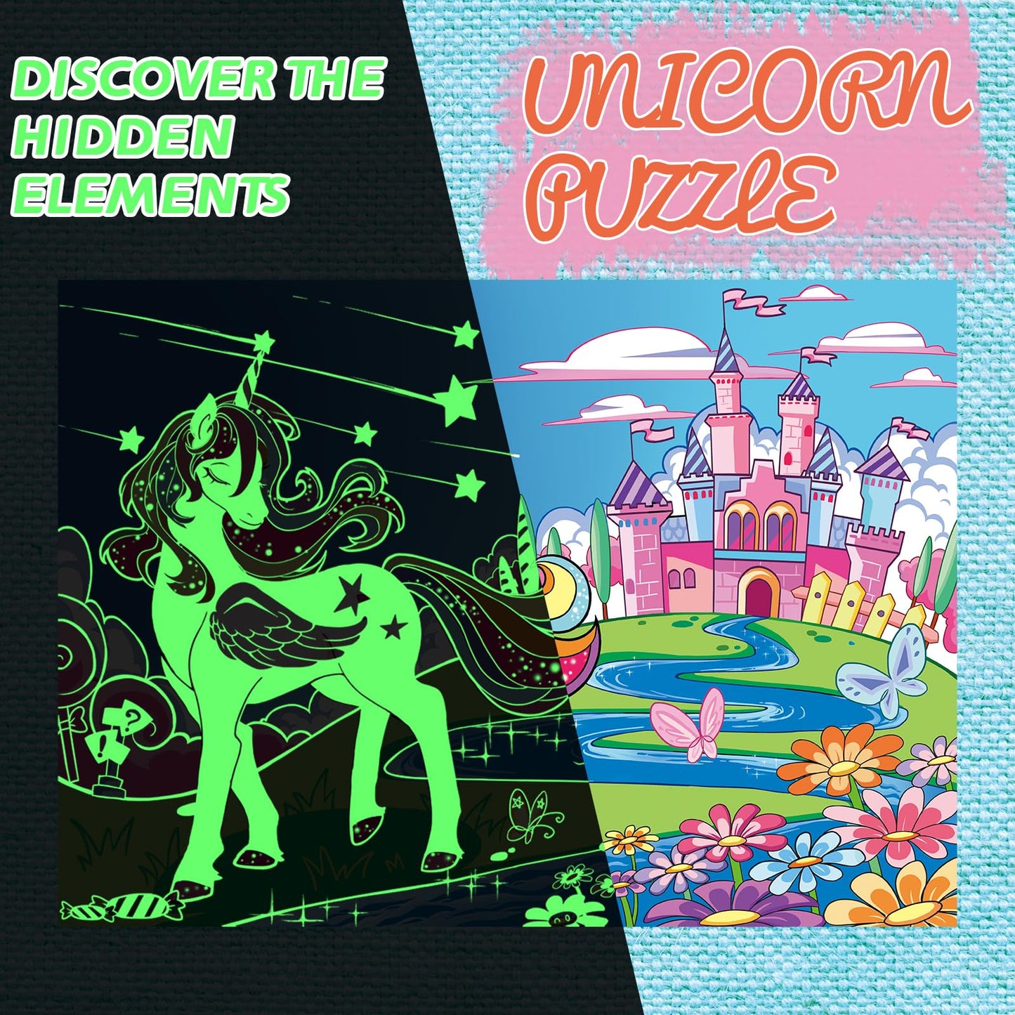 Glow In The Dark 100 Piece Unicorn Puzzle With Paint For Kids, Jigsaw Puzzle Toys For Girls&Boys, Unicorn Birthday Gift For Girl