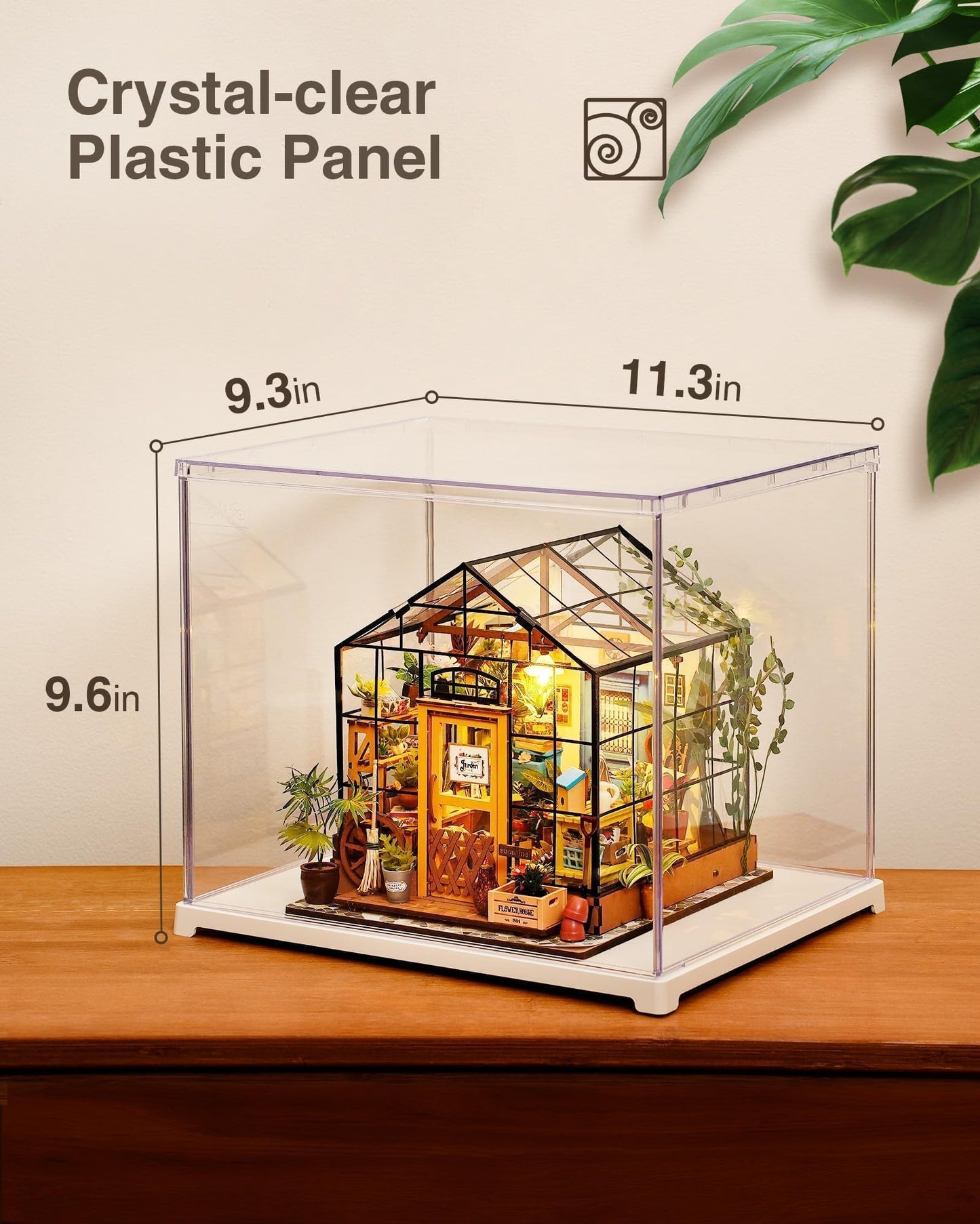 Rolife Clear Acrylic Display Case For Hobby Collectibles, Easy Assemble Dust Cover Showcase Clear Storage Bins, Stackable Storage Plastic Box With Wooden Base