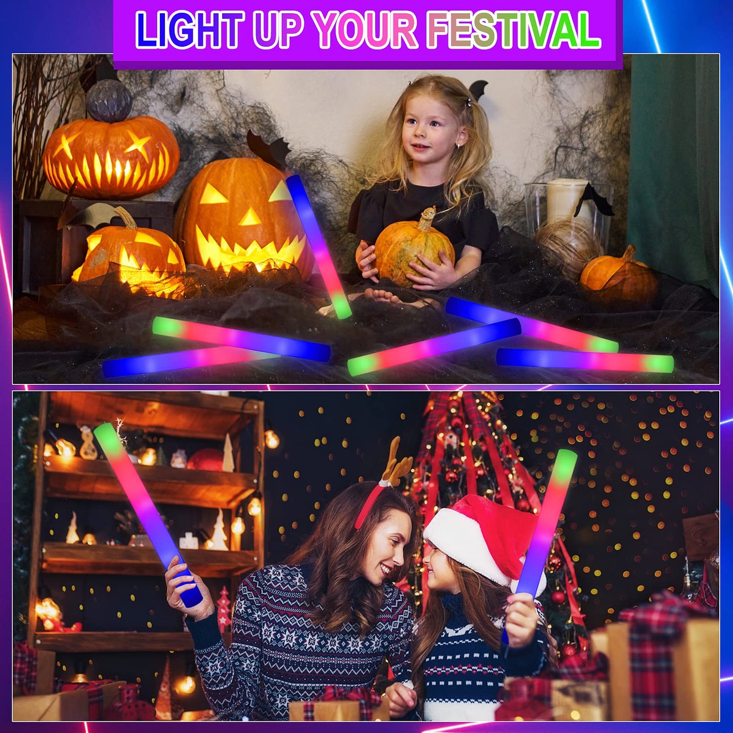Taotuo 156Pcs Foam Glow Sticks,Valentines Day Gifts Glow In The Dark Party Supplies Three Flashing Modes Lighting Up Foam Sticks For Wedding, Christmas, Concerts, Birthday