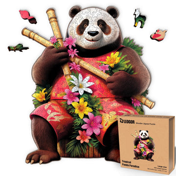 Tropical Panda Paradise - 350 Piece Wooden Puzzles for mature-themeds - 14.4 x 17.1 in - Extra-Thick 5 mm Wood Puzzle  Hand-Drawn Pieces  Animal Shaped Design - enhanced Gift for Puzzle Lovers by LEOGOR