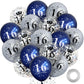 18Pcs 16Th Birthday Decorations For Boys Girls Blue Silver 16Th Birthday Balloons Decoration Happy 16Th Birthday Confetti Latex