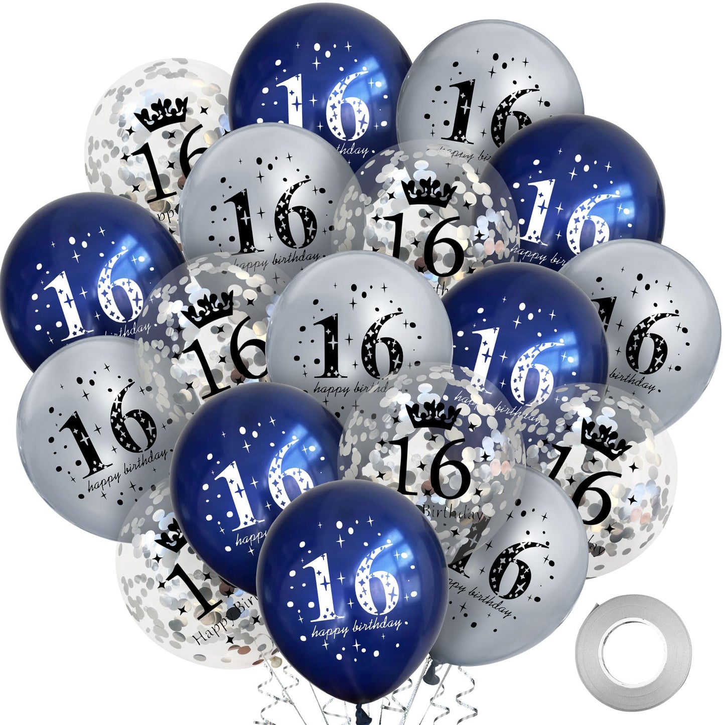 18Pcs 16Th Birthday Decorations For Boys Girls Blue Silver 16Th Birthday Balloons Decoration Happy 16Th Birthday Confetti Latex