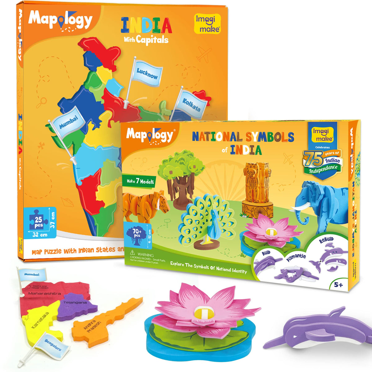Imagimake Mapology  India Map With Capitals & National Symbols Of India, Educational & Learning Aid Kit  Puzzles For Kids For 