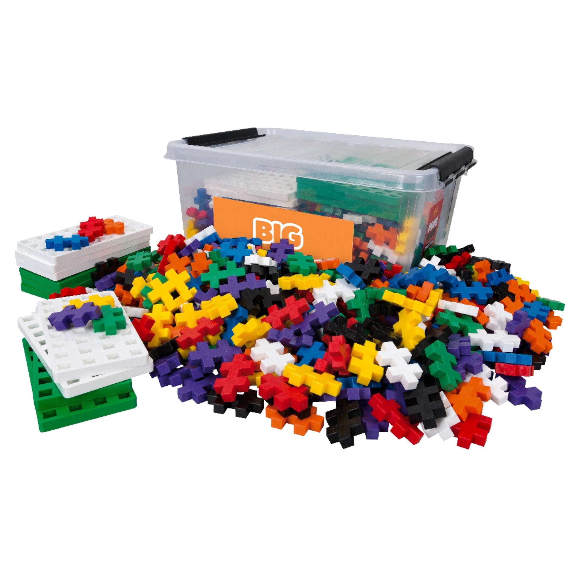 PLUS PLUS Big - 400 Big Pieces in Storage Tub - Basic Color Mix w/ 10 Baseplates - Construction Building Stem/Steam Toy, Interlo