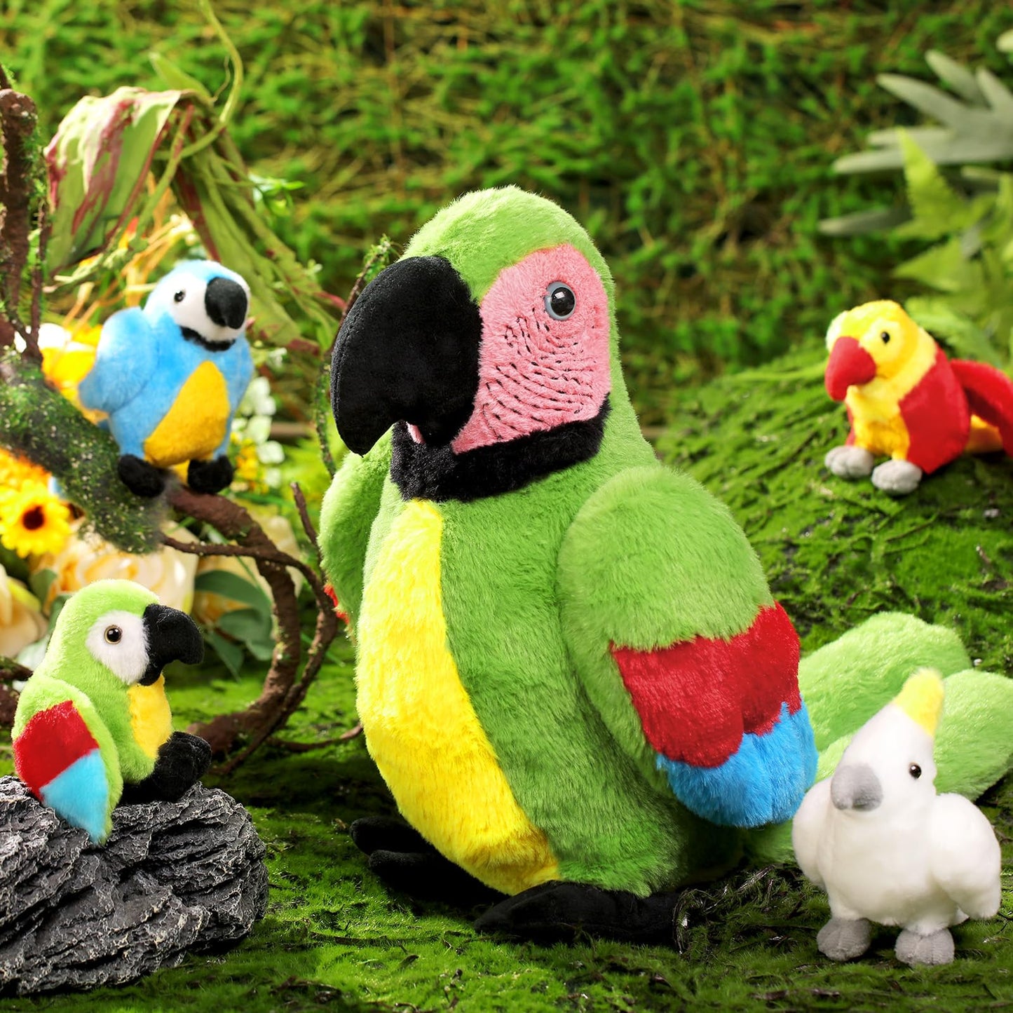 Meooeck 5 Pcs Christmas Macaw Parrot Plush Set 13 Inch Mommy Parrot Stuffed Animal With 4 Cute Plush Baby Parrot In Her Belly So