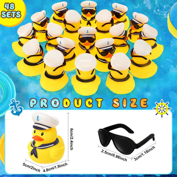 Simgoing 24 Pcs Cruise Duck Gift Bulk Glow In The Dark Rubber Ducks With Sunglasses Tiny Sailing Toy Squeaky Nautical Ship Toy For Birthday Baby Shower Party Favors Classroom Carnival