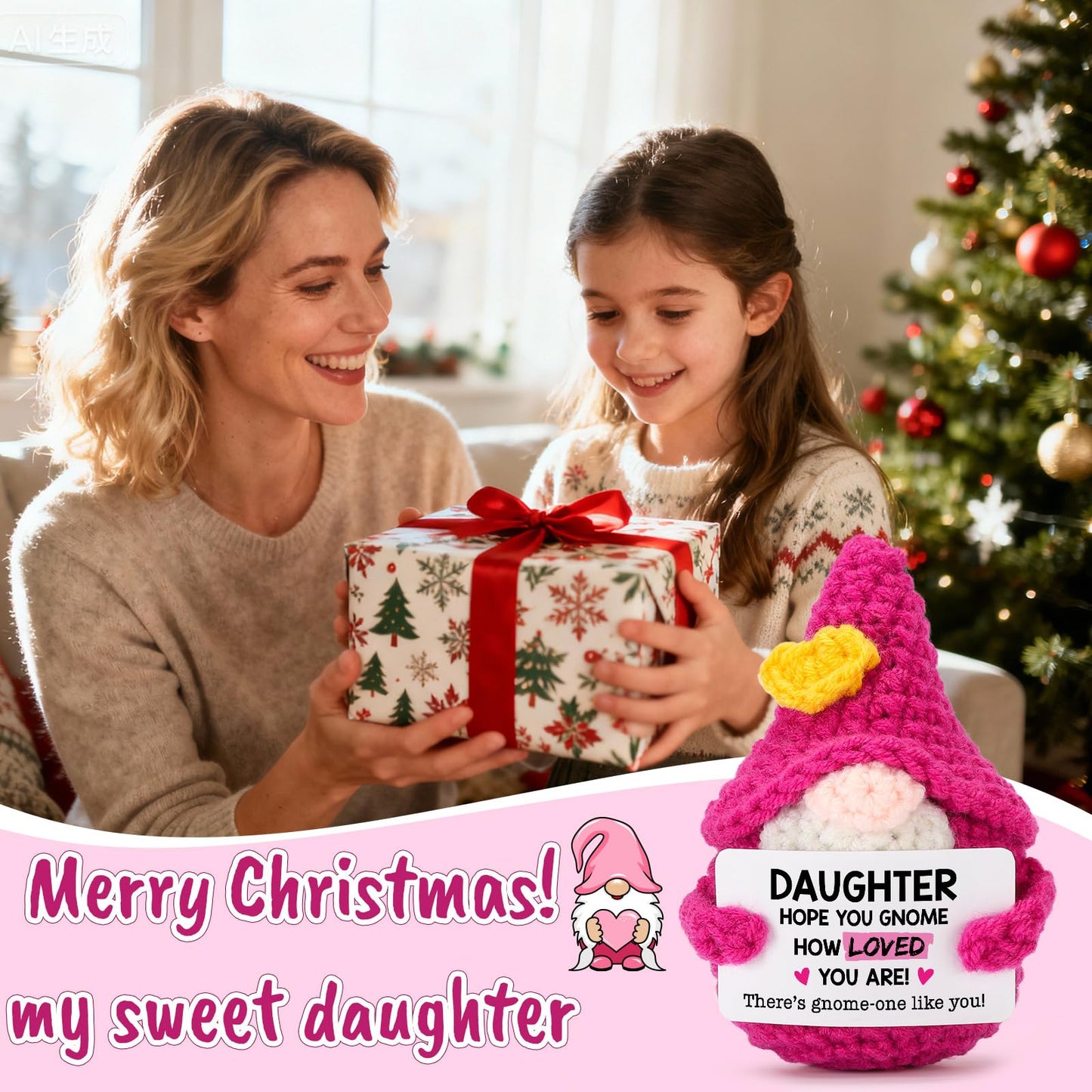 XgiftCreat Birthday Gifts for Daughter from Mom - Funny Handmade Crochet Gnome Thanksgiving Christmas Stocking Stuffers Xmas Holiday Present for Daughters from Mother Dad  Gnome How Loved You are