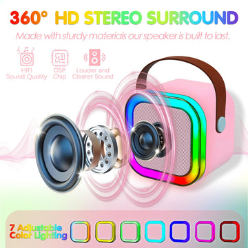 Mini Karaoke Machine For Kids Adults, Portable Bluetooth Speaker With 2 Wireless Microphones, Christmas Birthday Gifts Party Toy