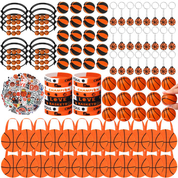 Aoriher 194Pcs Basketball Party Favors Set Basketball Silicone Charm Bracelets Mini Basketball Bouncy Balls Toy Keychains Non Wo