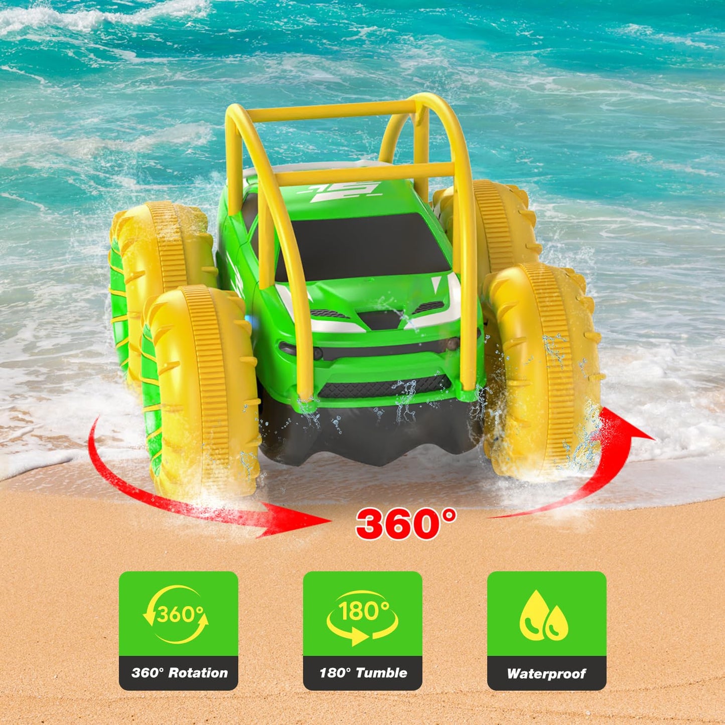 MaxTronic Amphibious Remote Control Car,Rechargeable RC Cars Toy 360 Flips Rotation Stunt Crawler 15KM/H 4WD All Terrain Outdoor