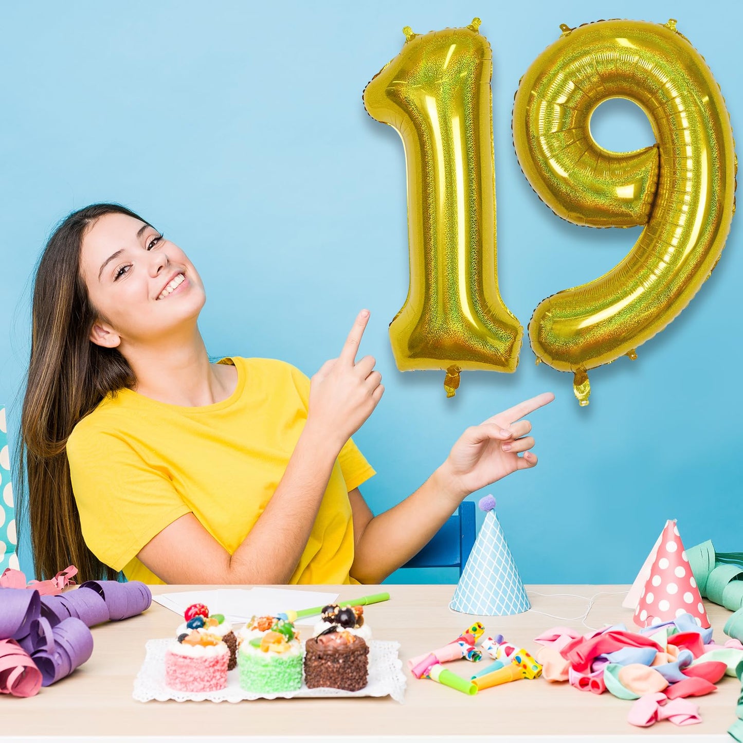 19Th Birthday Laser Gold Balloons, Large Foil Number 19 Balloons For Women Graduation Decor, 40 Inch Self Inflating Globos Dorad