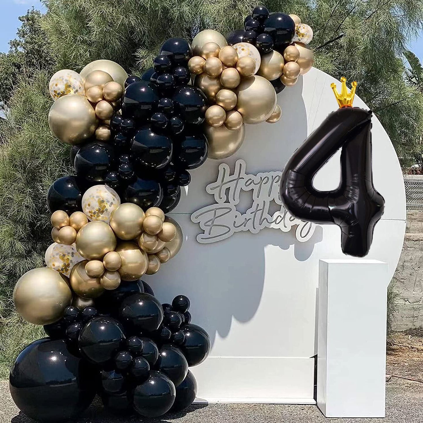 Black Number 4 Balloon With Crown, Large Number Balloons 40 Inch, 4Th Birthday Party Decorations Supplies 4 Year Old Birthday Si