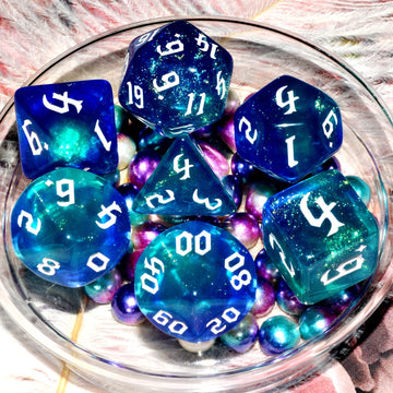 Galaxy Dice Set| Dark Blue Mix Cyan Crystal DND Dice Set for Board Game