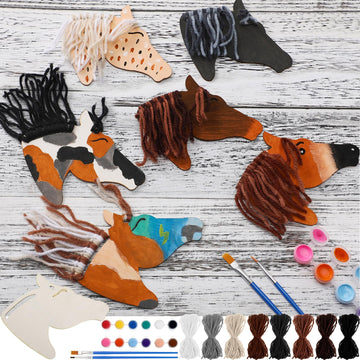 Geelin 24 Pcs Wooden Horse Craft Unfinished Wooden Cutouts Horse Painting Kit Unicorn Ornament DIY Cowboy Craft Gift Tags Paint 