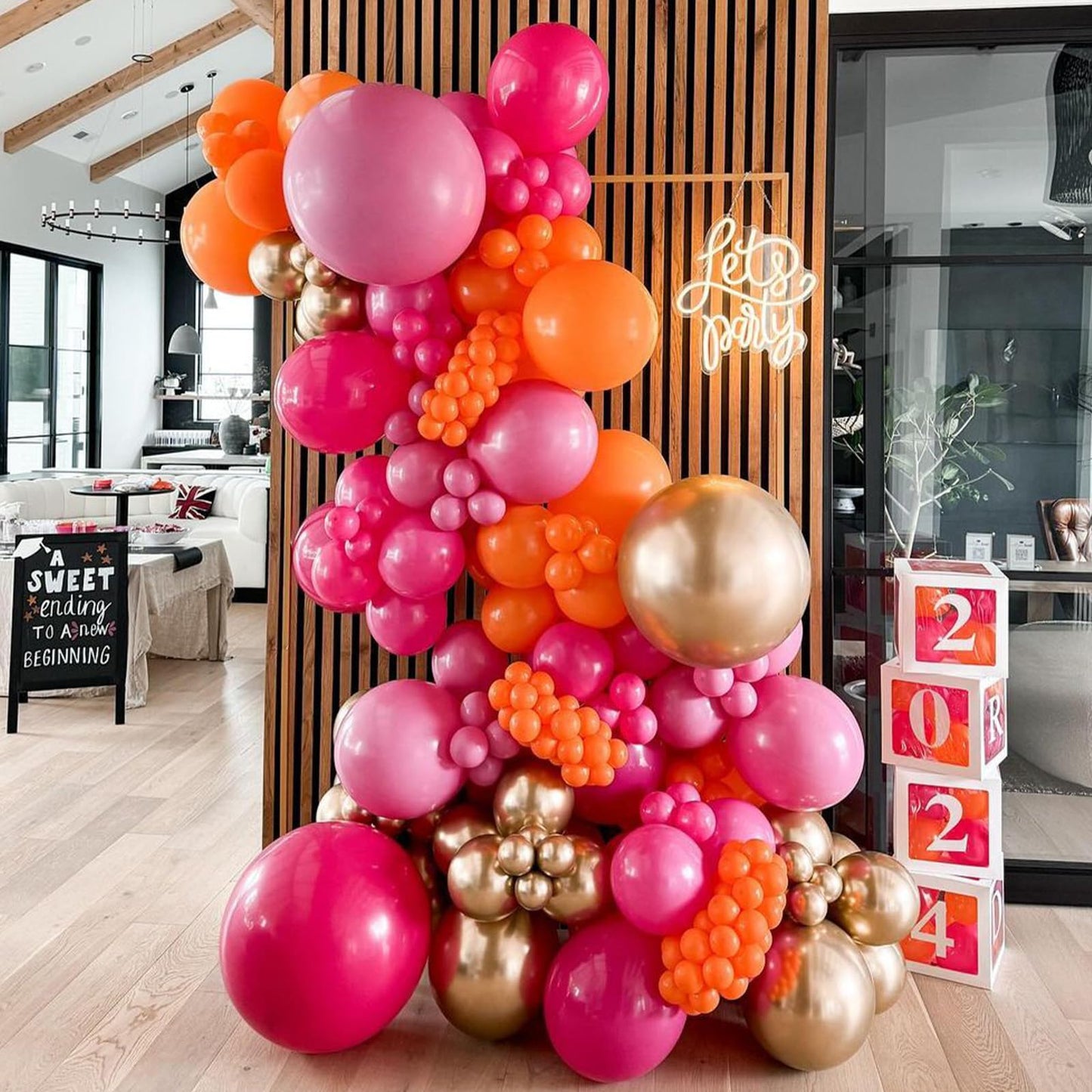 Pink And Orange Balloons, 60Pcs Hot Pink Orange Metallic Gold Balloons 12 Inch Pastel Pink And Orange Party Balloon For Summer T