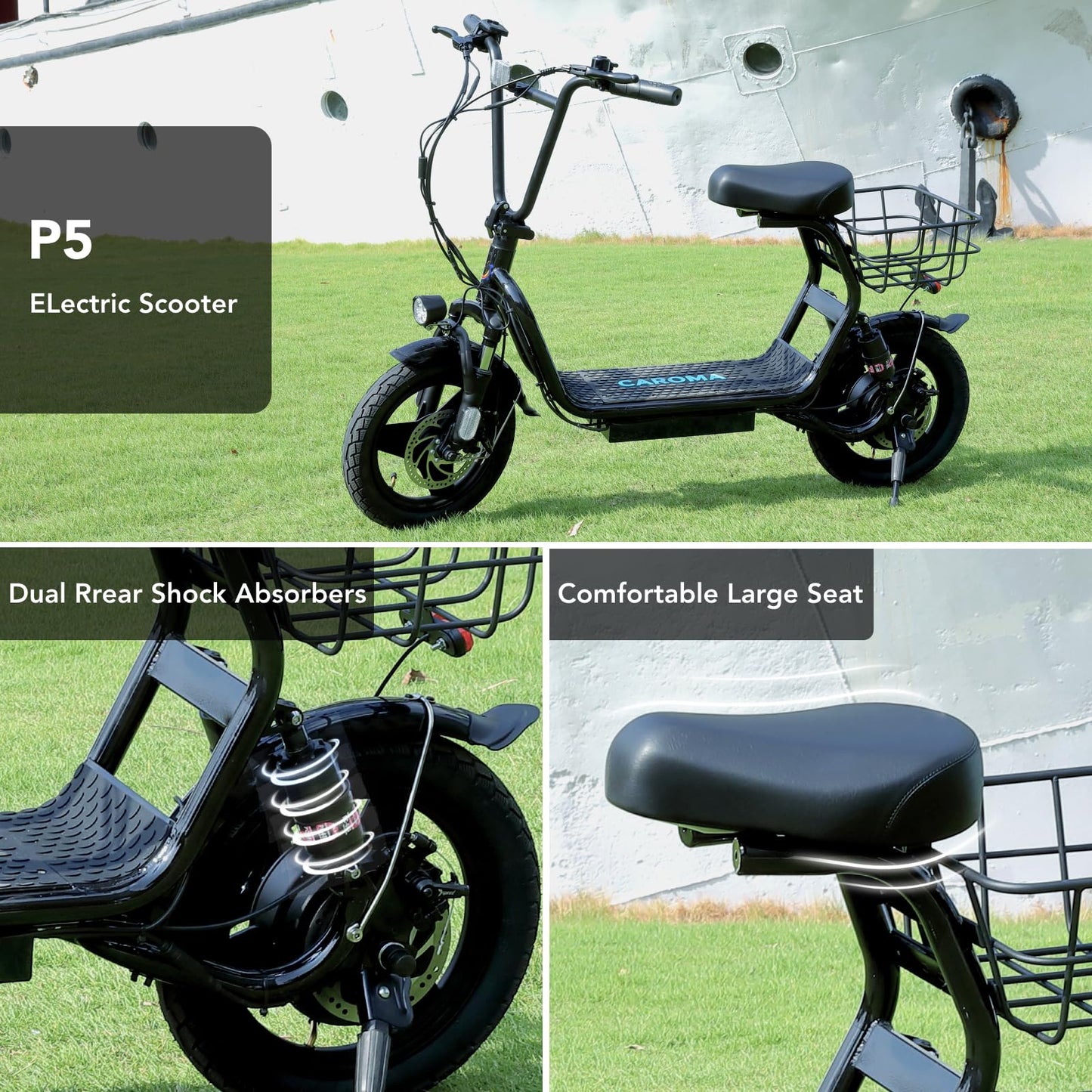 Caroma Electric Scooter With Seat, 500W/819W/870W Peak Motor, 15/25/30 Miles Range, 20Mph Top Speed, Foldable Electric Scooter F
