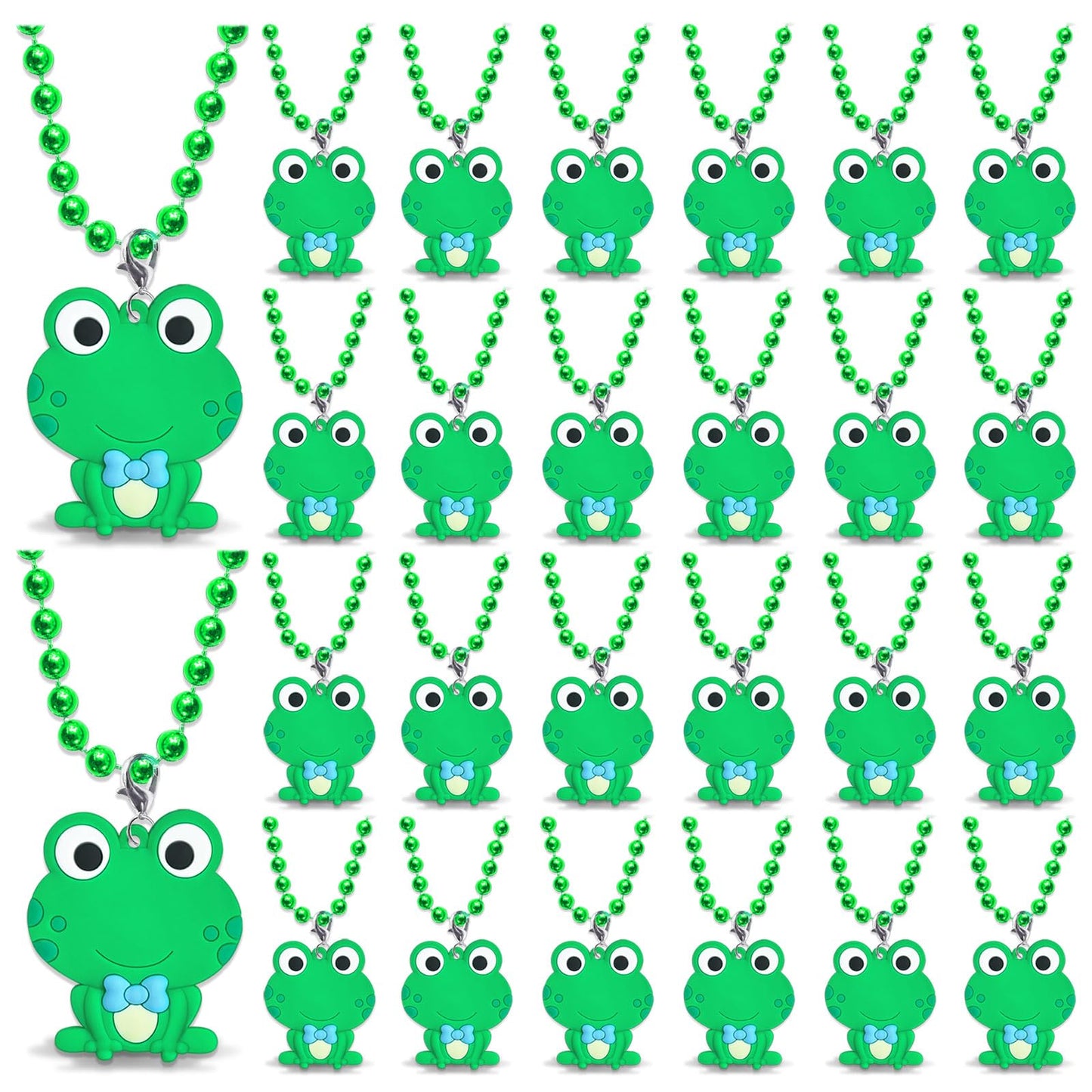 CiciBear 24 Pack Frog Necklace Party Favors with Mardi Gras Beads for Green Frog Girls Baby Shower First Birthday Reptile Campin