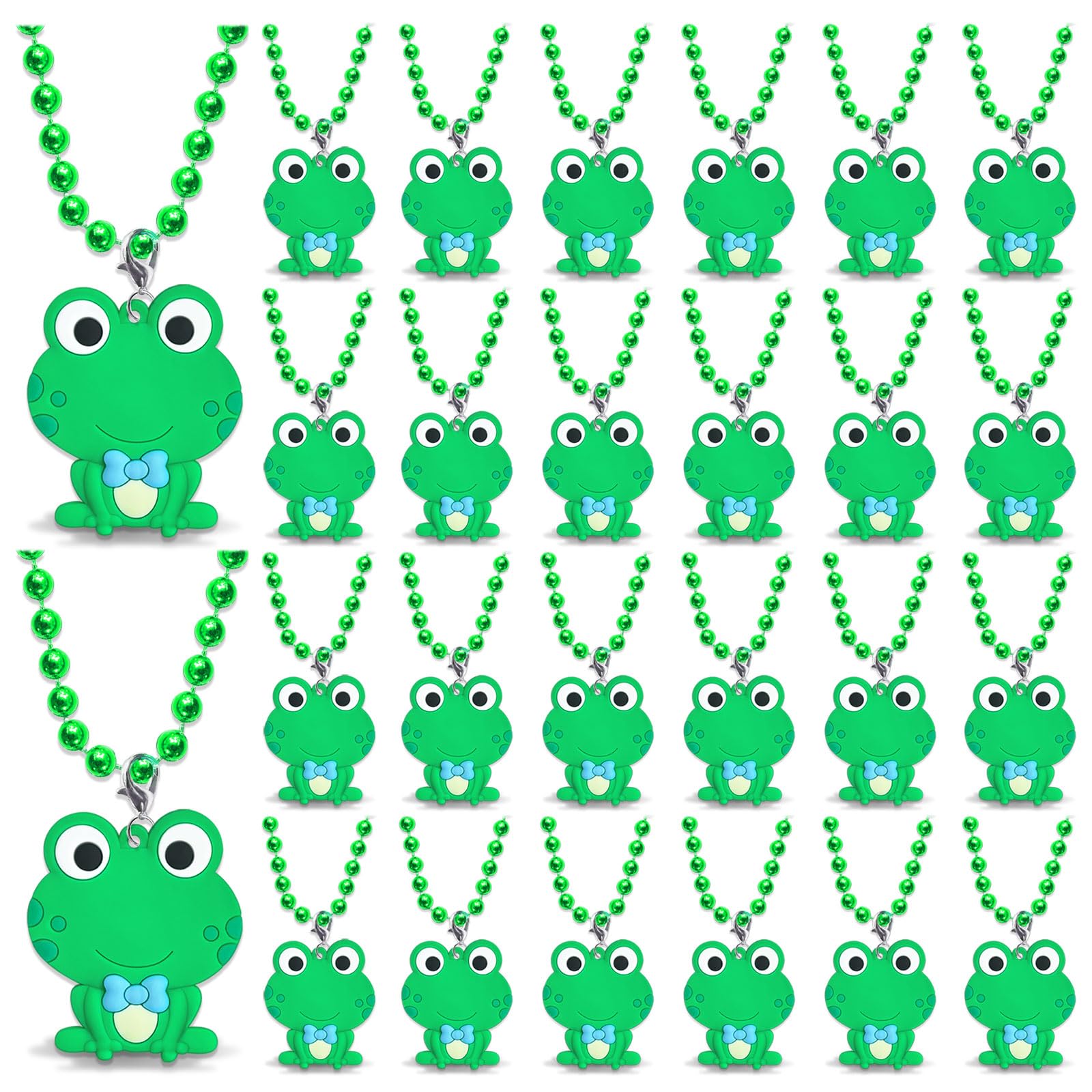 CiciBear 24 Pack Frog Necklace Party Favors with Mardi Gras Beads for Green Frog Girls Baby Shower First Birthday Reptile Campin