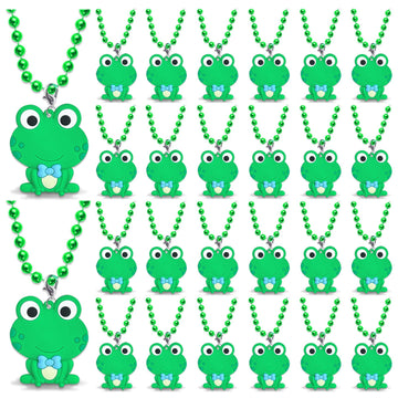 CiciBear 24 Pack Frog Necklace Party Favors with Mardi Gras Beads for Green Frog Girls Baby Shower First Birthday Reptile Campin
