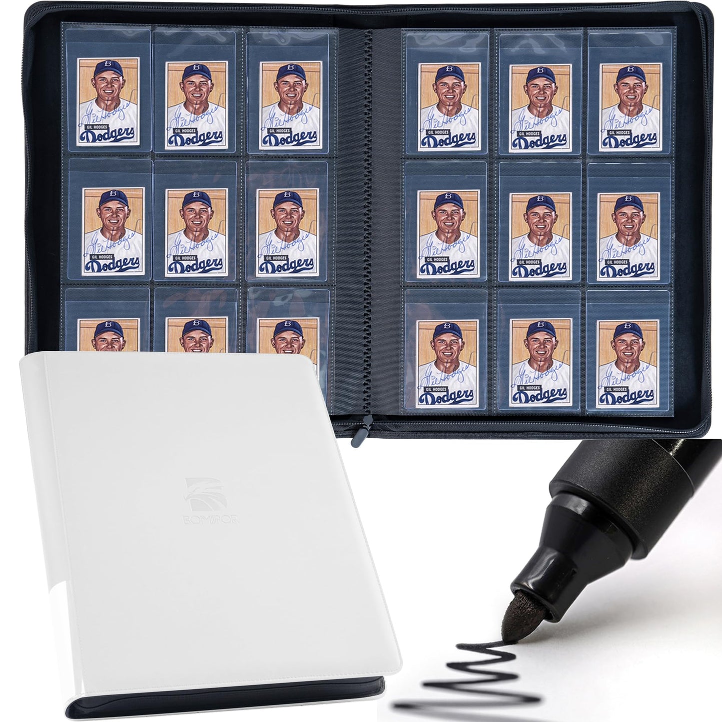 BOMIIPOR Semi Rigid Card Holder Binder  enhanced Card Saver 1 Binder with Sleeves for Trading Cards & Sports Cards Storage - Holds 360 Semi Rigid Card Holders for Grading(Classic White)