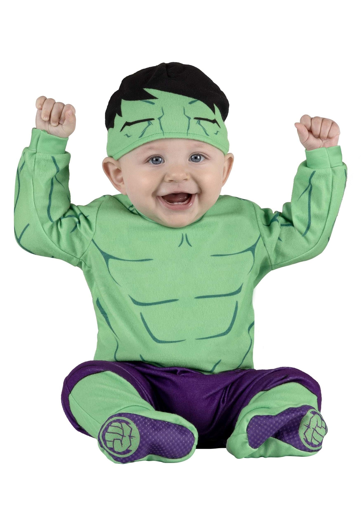 Marvel Hulk Official Infant Halloween Costume - Premium Quality Minky Fabric Jumpsuit And Non-Slip Booties (12-18M) Green