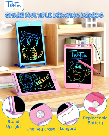 Tekfun 3 Pack Lcd Writing Tablet For Kids, 8.5 Inch Blue+Pink+Purple Doodle Board Drawing Board Reusable Drawing Tablet With Lan