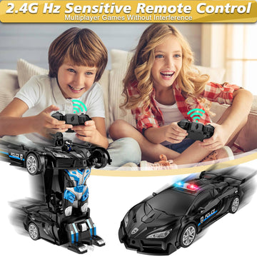 Remote Control Car for Kids , One Button Transformation to Robot with Flashing Light 2.4 Ghz Transforming Robot Car 1:18 Scale T