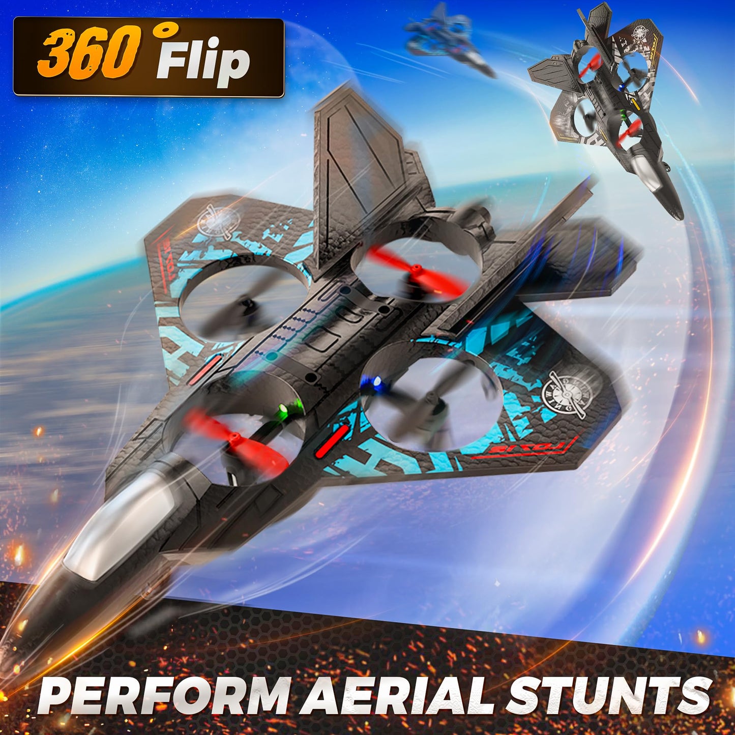 Bezgar Drones For Kids | 2.4Ghz Rc Plane, 6-Axis Gyro Remote Control Airplane, Rc Helicopter, 360 Flip Fighter Jet Toy With Colo
