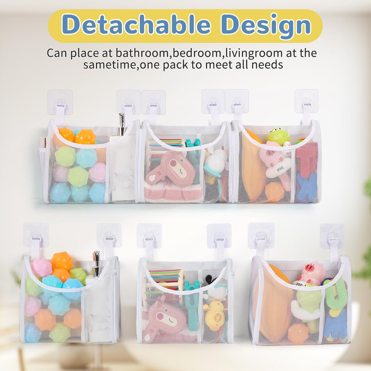 Docmon Bath Toy Storage, Detachable 6 Compartments Bath Toy Holder, Large Capacity Bathtub Toy Storage With Built-In Compartment