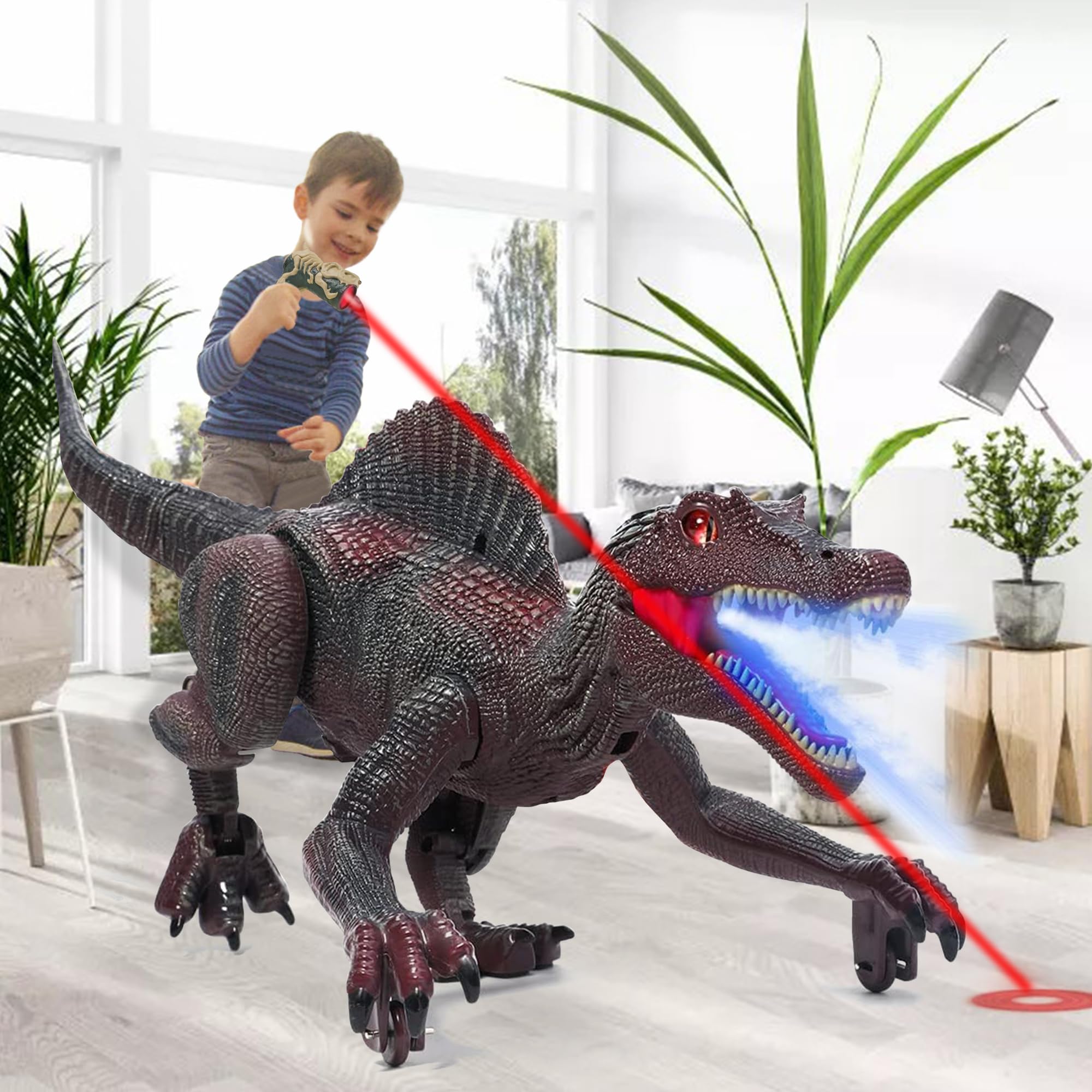 Richgv Remote Control Spinosaurus Dinosaur Toy, Light Chasing & Spray ...