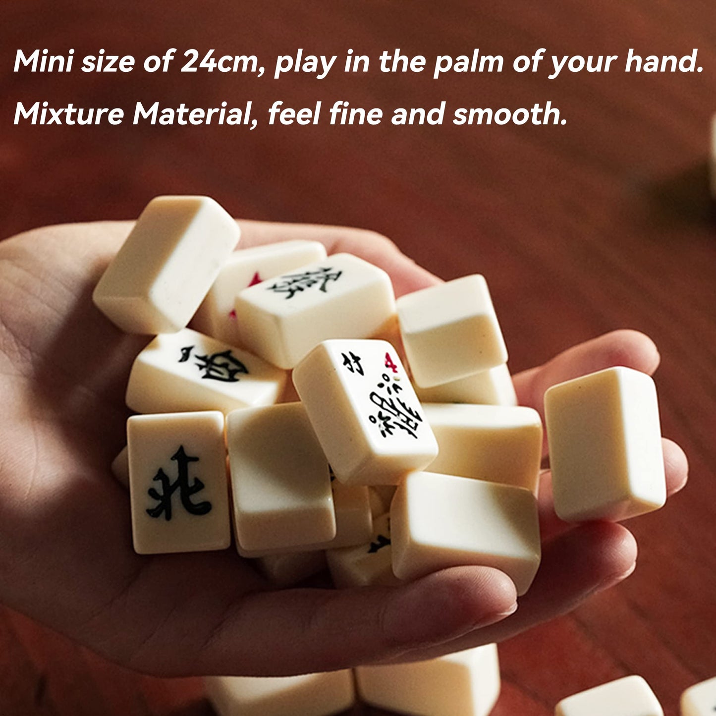 drizzle Travel Mini Mahjong Set - 144 Portable Tiles, Melamine, Pink, with Racks and Panda Bag, 24mm Size