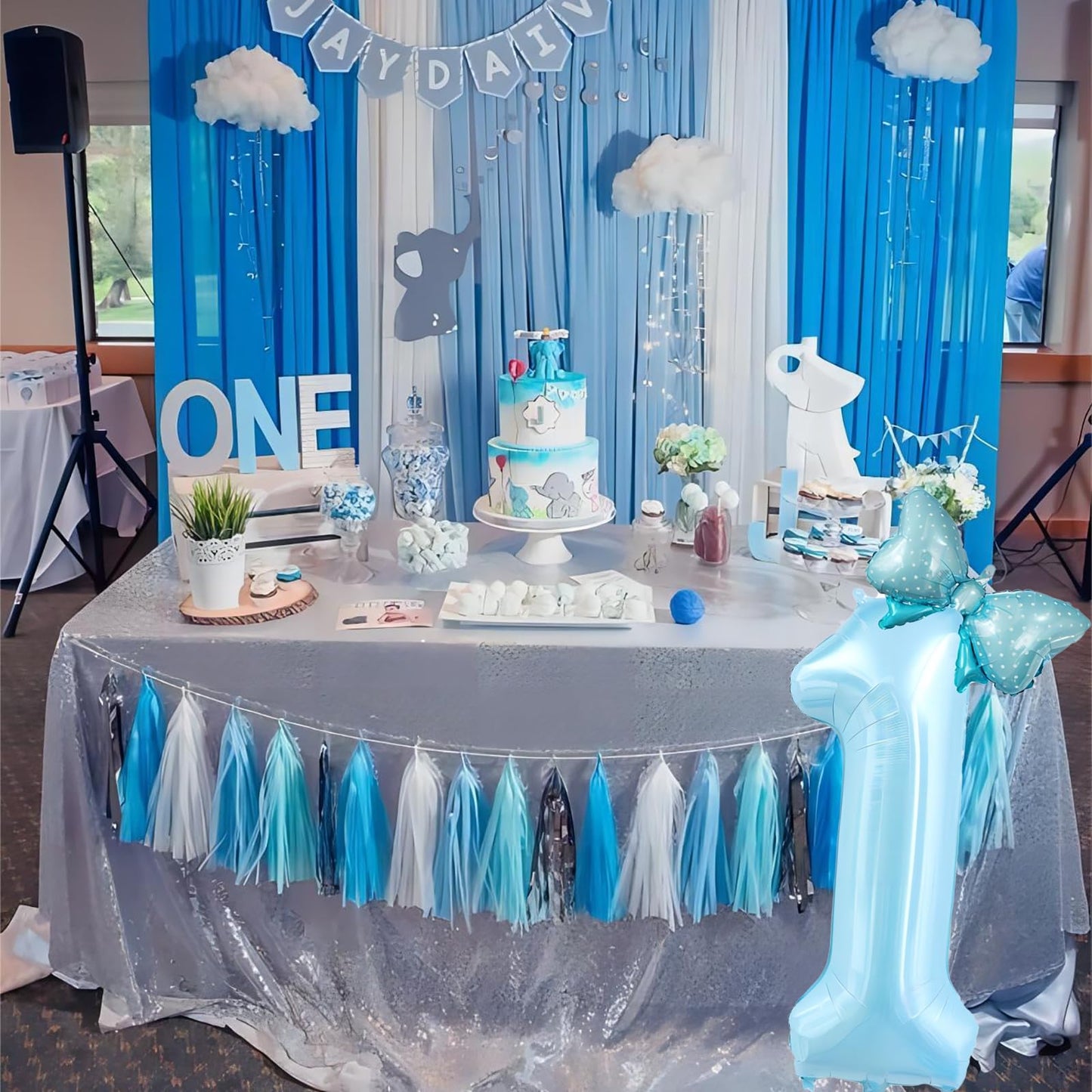 40 Inch Number 4 Balloon With Bow Blue Happy Birthday Jumbo Number Balloon For Boys Girls Birthday Decorations Party Supplies (B