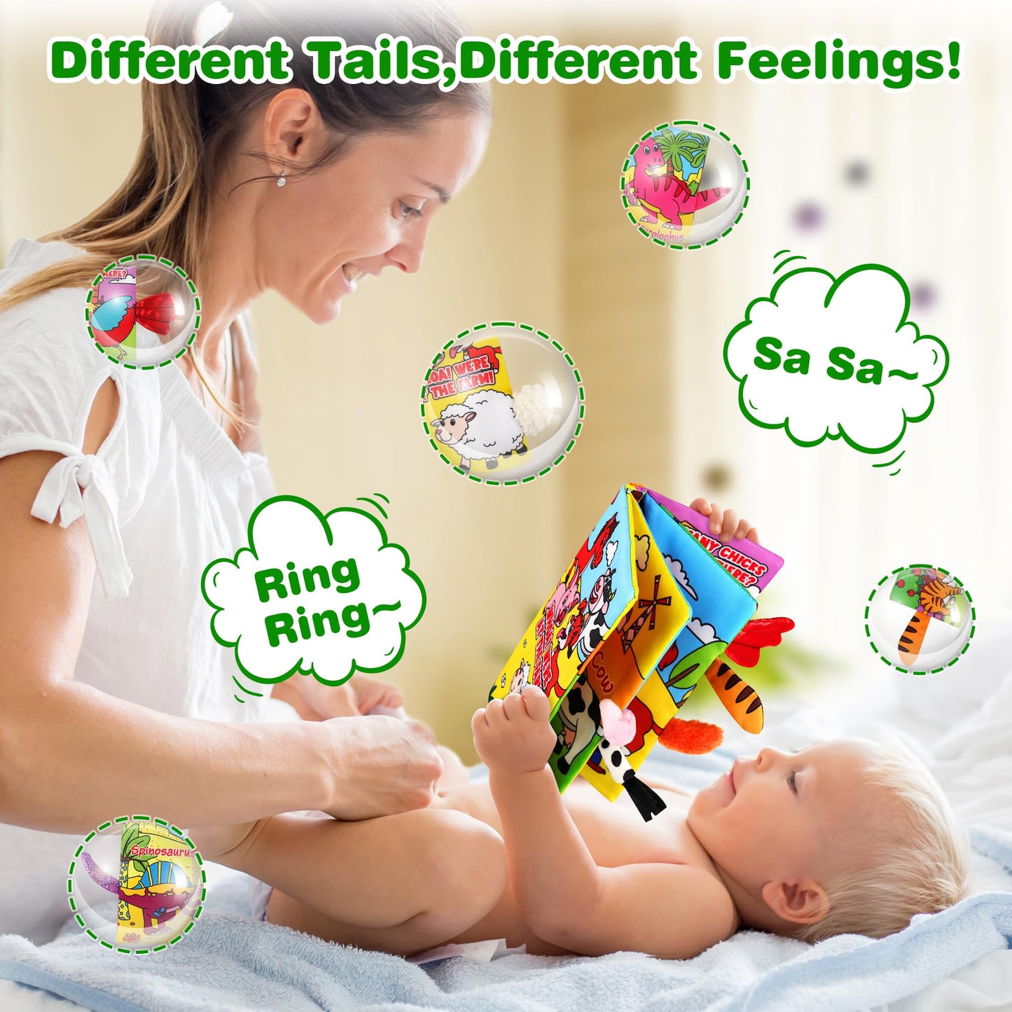 Helsort Soft Baby Books for 0-18 Months, 2PCS Crinkle Cloth Books - Dinosaur and Farm Themes, Tummy Time Toys for Infants 0-6-12