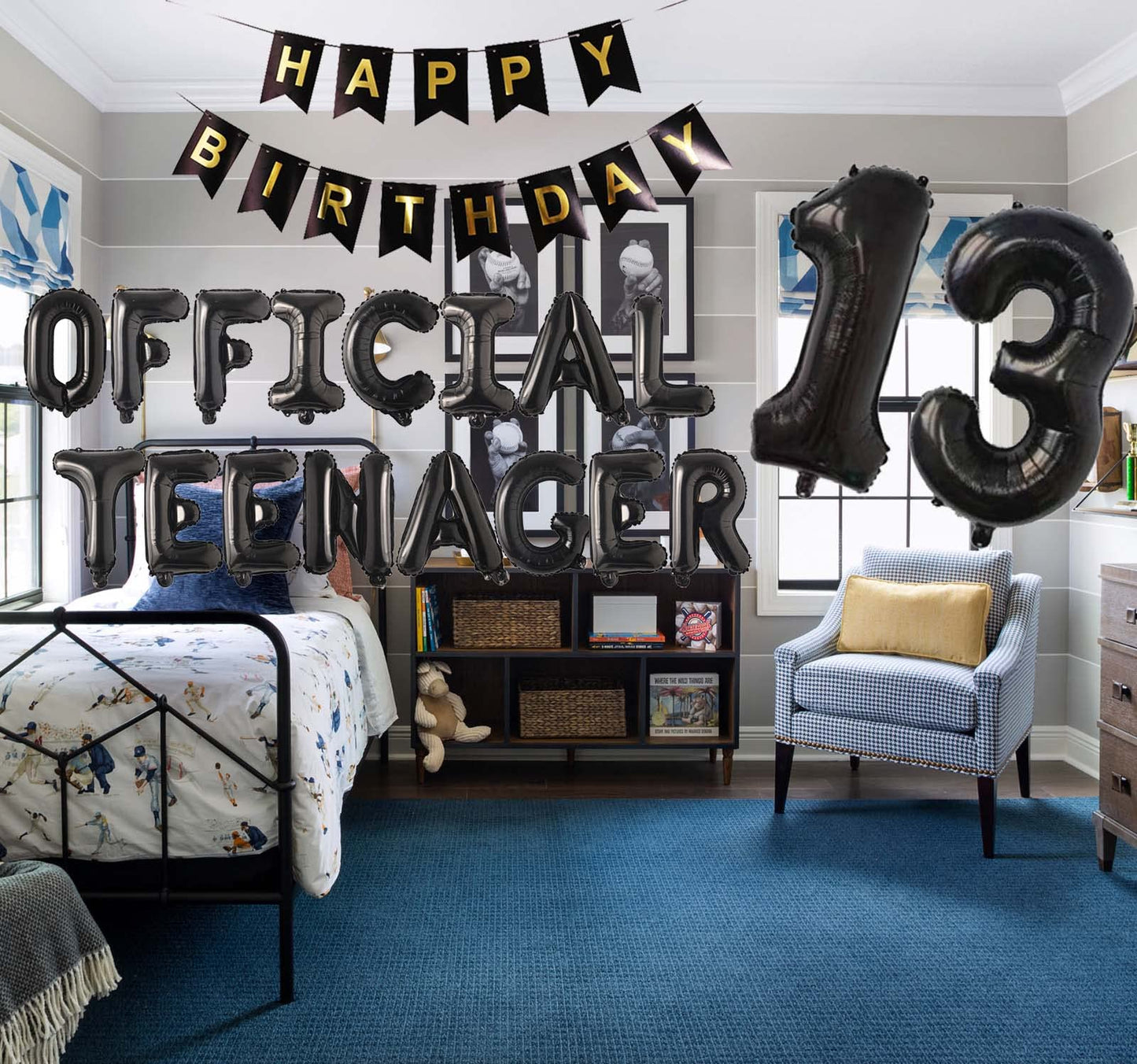 Official Teenager 13th Birthday Decorations Boys Girls, Happy Birthday Banner Official Teenager Number 13 Birthday Foil Balloons