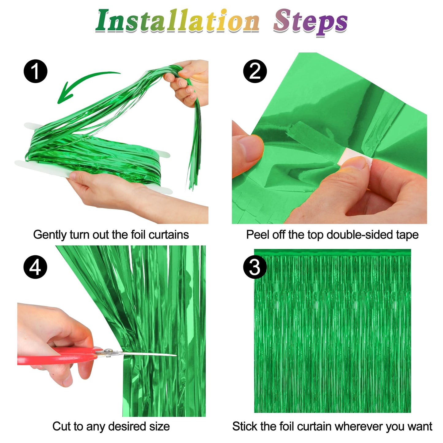 8 Pack Green Streamer, 3.28 FT x 7.05 FT Dinosaur Backdrop, Metallic Tinsel Backdrop FOI Fringe Curtains Party Streamer, Jungle