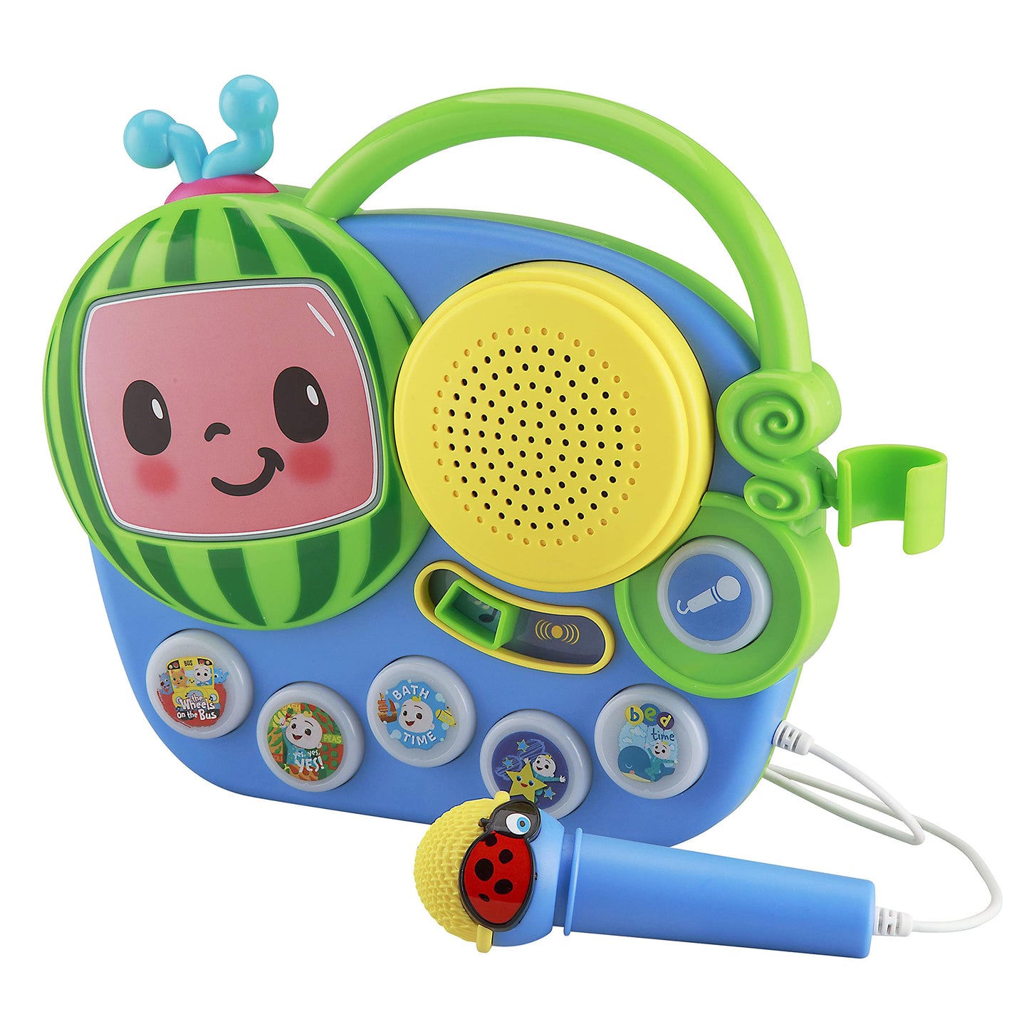 Ekids Cocomelon Toy Singalong Boombox With Microphone For Toddlers And Young Children, Built-In Music And Flashing Lights, For Fans Of Cocomelon Toys And Gifts