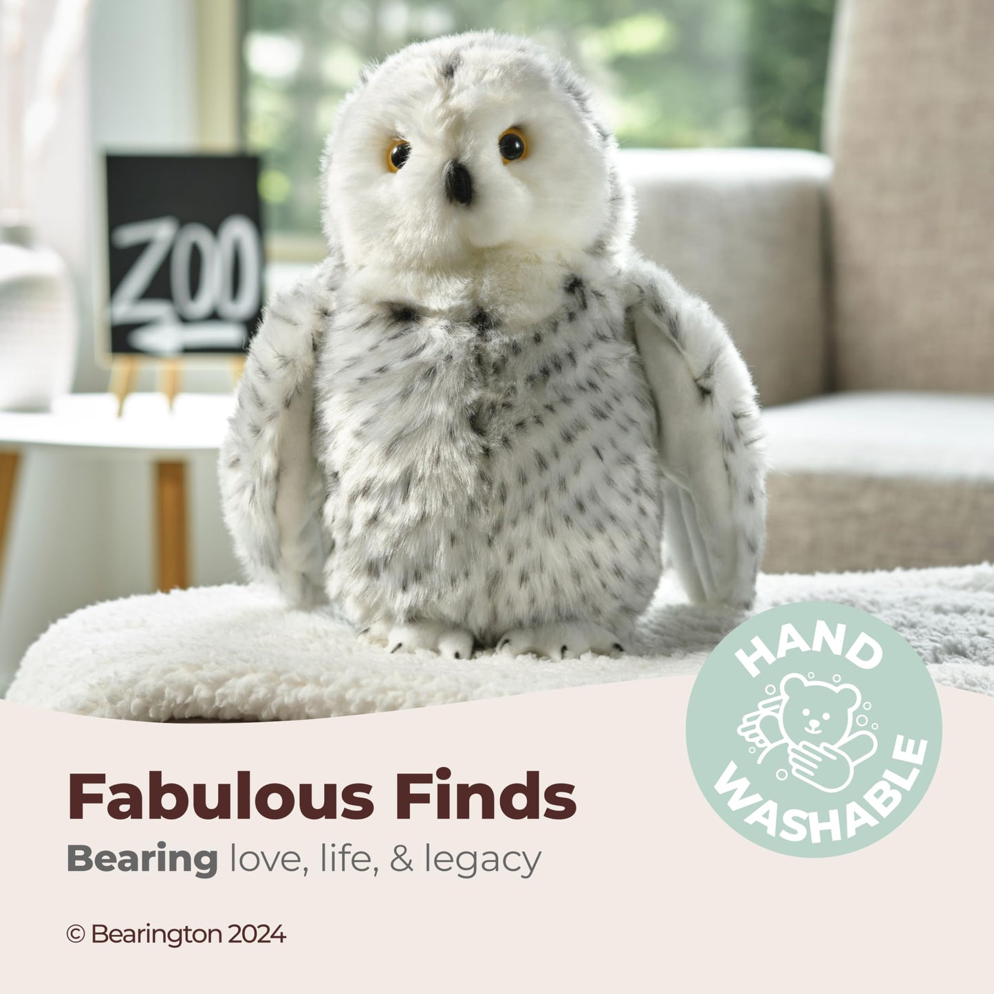 Bearington Blizzard Plush Snowy Owl Stuffed Animal, 10 Inches