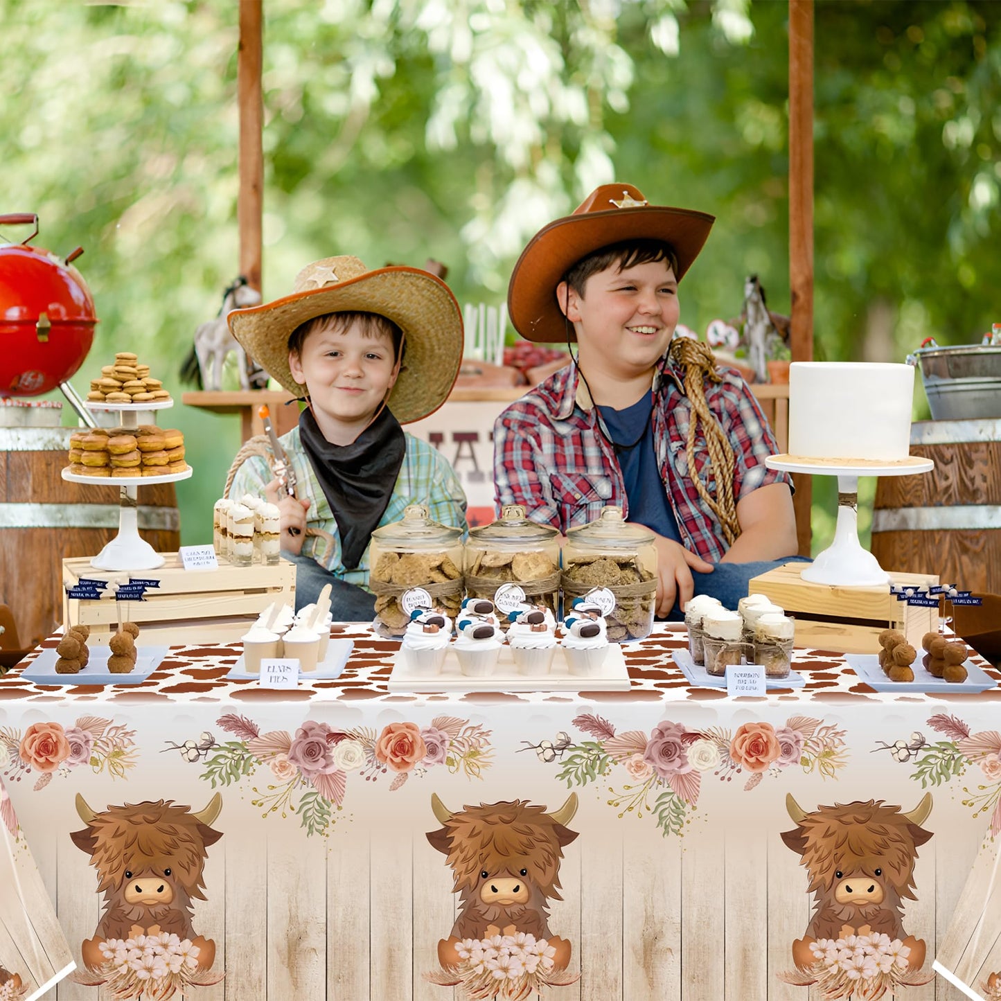 3Pcs Highland Cow Party Tablecloths, Brown Highland Cattle Birthday Table Cover, Brown Cow Print Themed Party Decorations Plasti