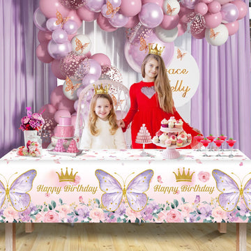 AobkDeco 3 Pieces Butterfly Birthday Tablecloths Happy Birthday Tablecloth Rectangular Watercolor Butterfly Table Cover Spring T