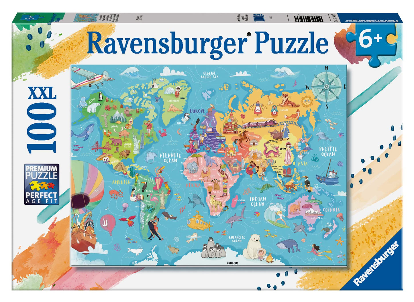 Ravensburger Map Of The World 100 Piece Xxl Jigsaw Puzzle Forkids - | Unique Piece Design | Anti-Glare Surface | Skill-Building, Fun Activity | Amazon Exclusive