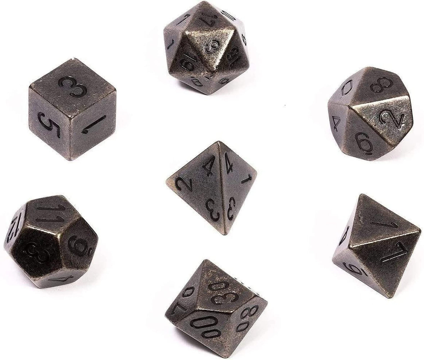 Chessex Manufacturing Chx27028 Dark Metal Dice With Black Numbers - Set Of 7