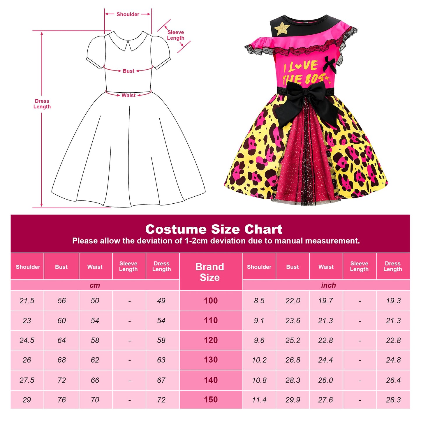 Relibeauty Girls 80S Costume Kids Fancy Dress Costumes Accessories For Girls Cosplay 1980S Theme Retro Party 8/140