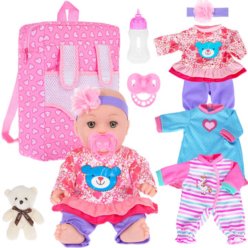 ebuddy 12 inch Baby Doll and Accessories-Reborn Baby Dolls Real Life Baby Dolls with 3 Sets Clothes,Backpack,Pacifier, Bottle
