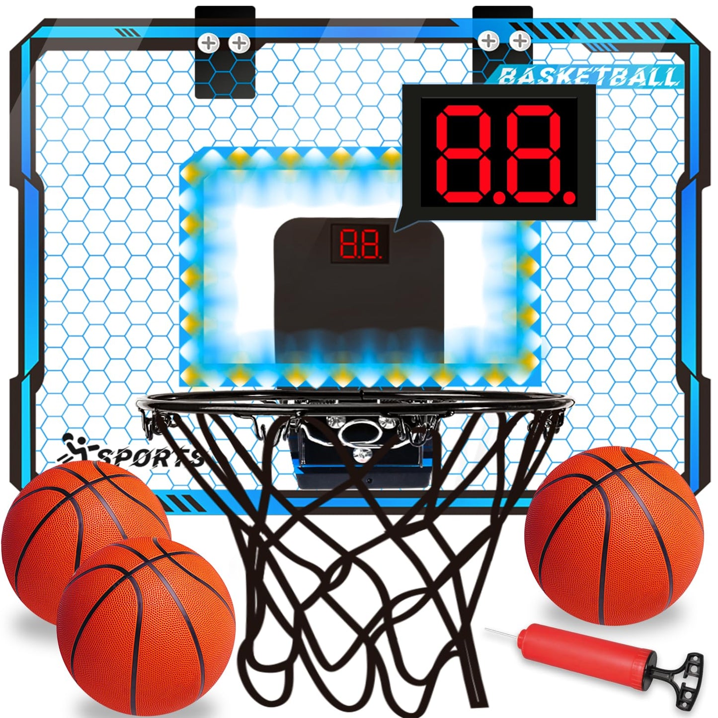 Basketball Hoop Indoor With Led Lights, Basketball Toys Gifts For 5 6 7 8 9 10+ Year Old Boys Kids, Indoor Over The Door Mini Ba