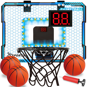 Basketball Hoop Indoor With Led Lights, Basketball Toys Gifts For 5 6 7 8 9 10+ Year Old Boys Kids, Indoor Over The Door Mini Ba
