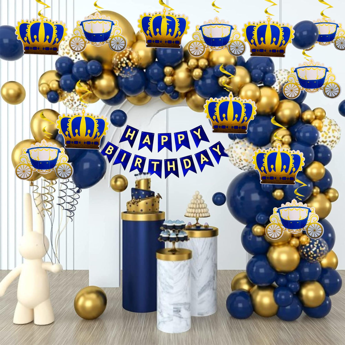 Wanna Party Prince Theme Happy Birthday Decoration Kit For Boys, Royal Prince Theme Birthday Decoration, Prince Swirl Hangings,1
