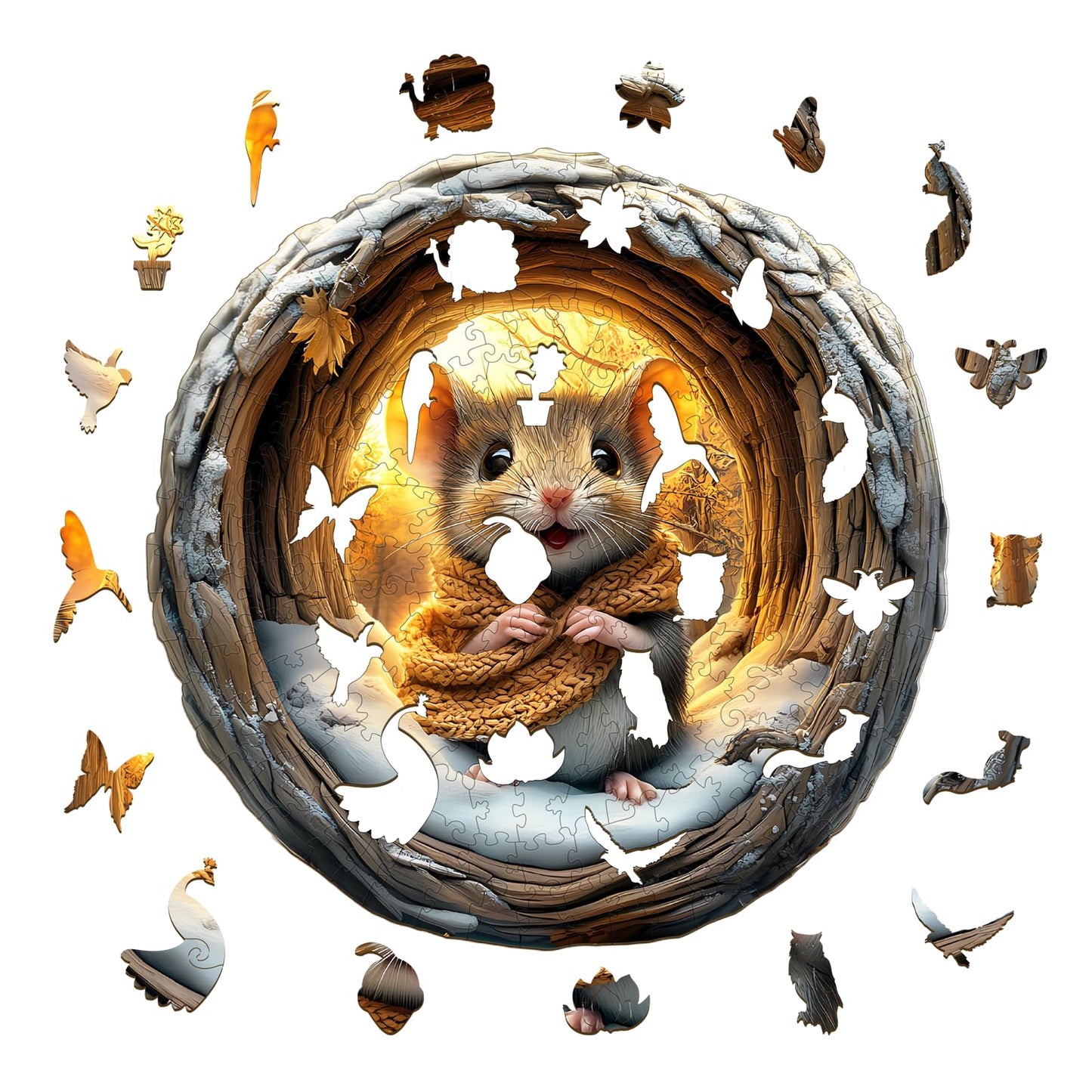 KAAYEE Wooden Puzzles for mature-themeds 100 Pieces Visual 3D Wooden Mouse Jigsaw Puzzles for mature-themed Animal Wood Puzzle Gifts for mature-themeds Kids Mouse Puzzle(8.5 * 8.4in)