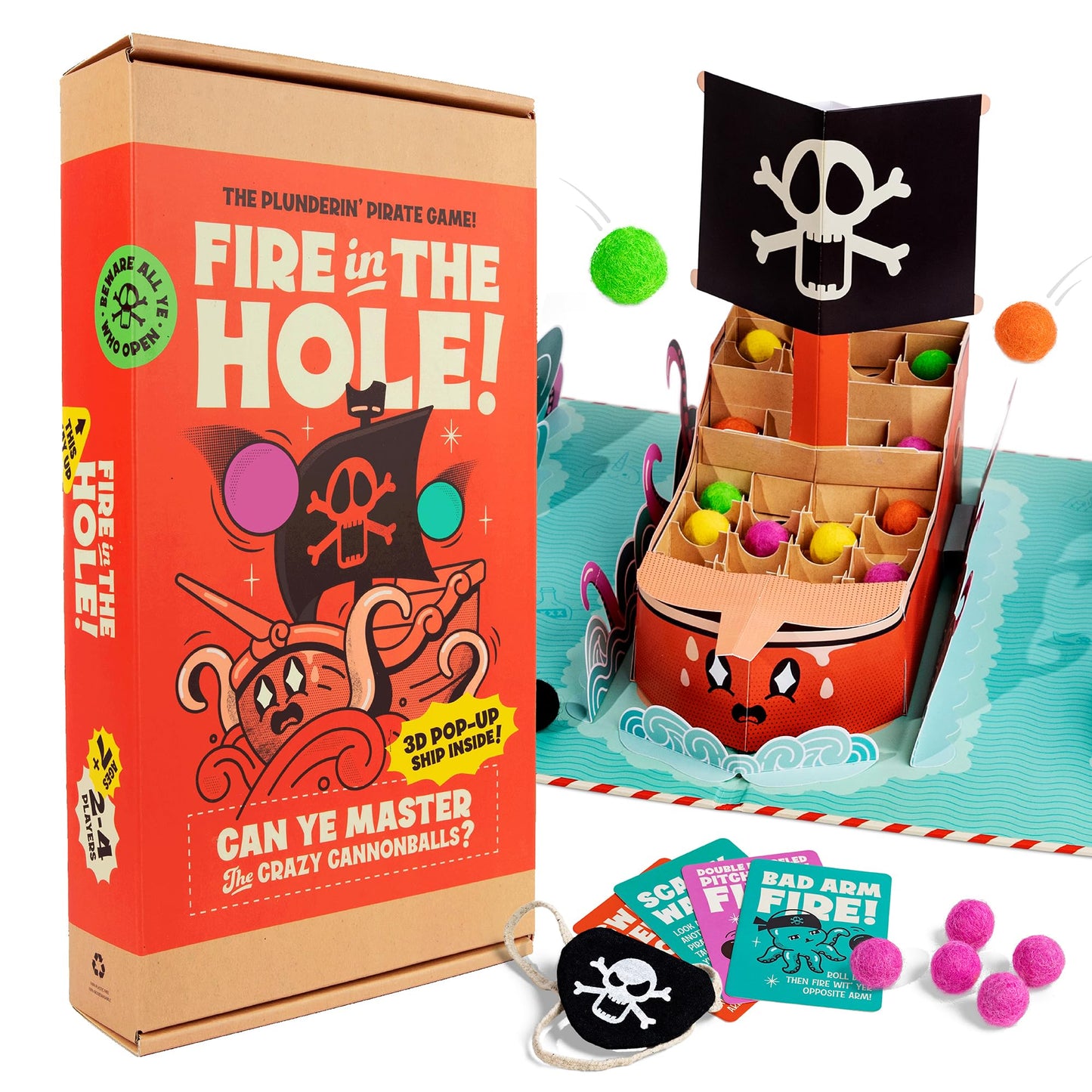 MCMILLER ENTERTAINMENT Fire In The Hole - Plastic-Free Pirate Party Game for 2-4 Players, Ages 7+, Multicolor Cardboard Fun
